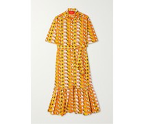 Brunch Midi-hemdblusenkleid aus Bedruckter Baumwollpopeline