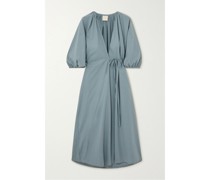 The Fold Midi-wickelkleid aus Gestreifter Biobaumwollpopeline