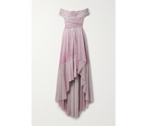 Schulterfreie, Asymmetrische Robe aus Metallic-voile