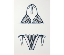 Junie Gestreifter Triangel-bikini aus Gehäkelter Baumwolle