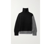 Rollkragenpullover aus Gerippter Merinowolle in Patchwork-optik