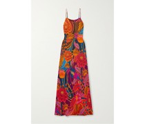 Maxikleid aus Bedrucktem Satin