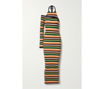 Asymmetrisches Mehrlagiges Neckholder-midikleid aus einer Gestreiften Stretch-wollmischung in Rippstrick