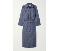Gestreiftes Midi-hemdblusenkleid aus Baumwollpopeline