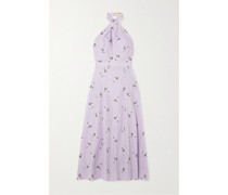 Selene Neckholder-midikleid aus einer Bestickten Baumwoll-leinenmischung