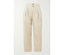Verkürzte Bundfaltenhose aus Twill aus einer Biobaumwollmischung