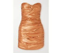 Trägerloses Minikleid aus Gerafftem Metallic-leder