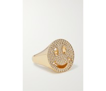 Happy Face Ring aus 14 Karat  mit Diamanten
