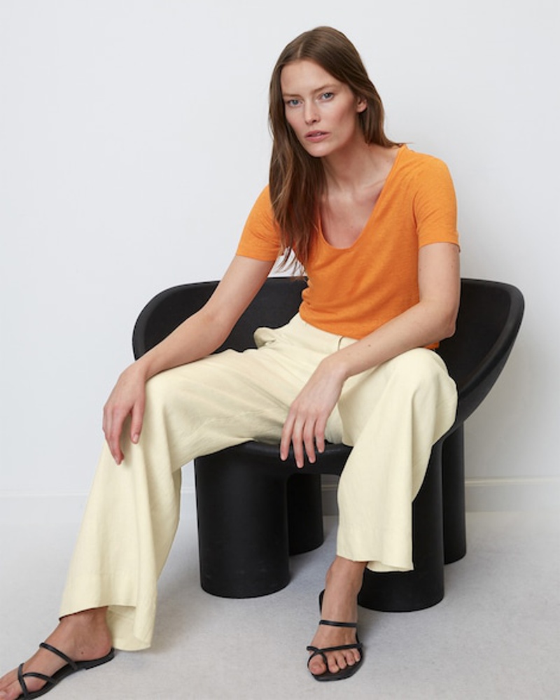 Marc O'Polo Damen Leinen-V-Neck-T-Shirt regular