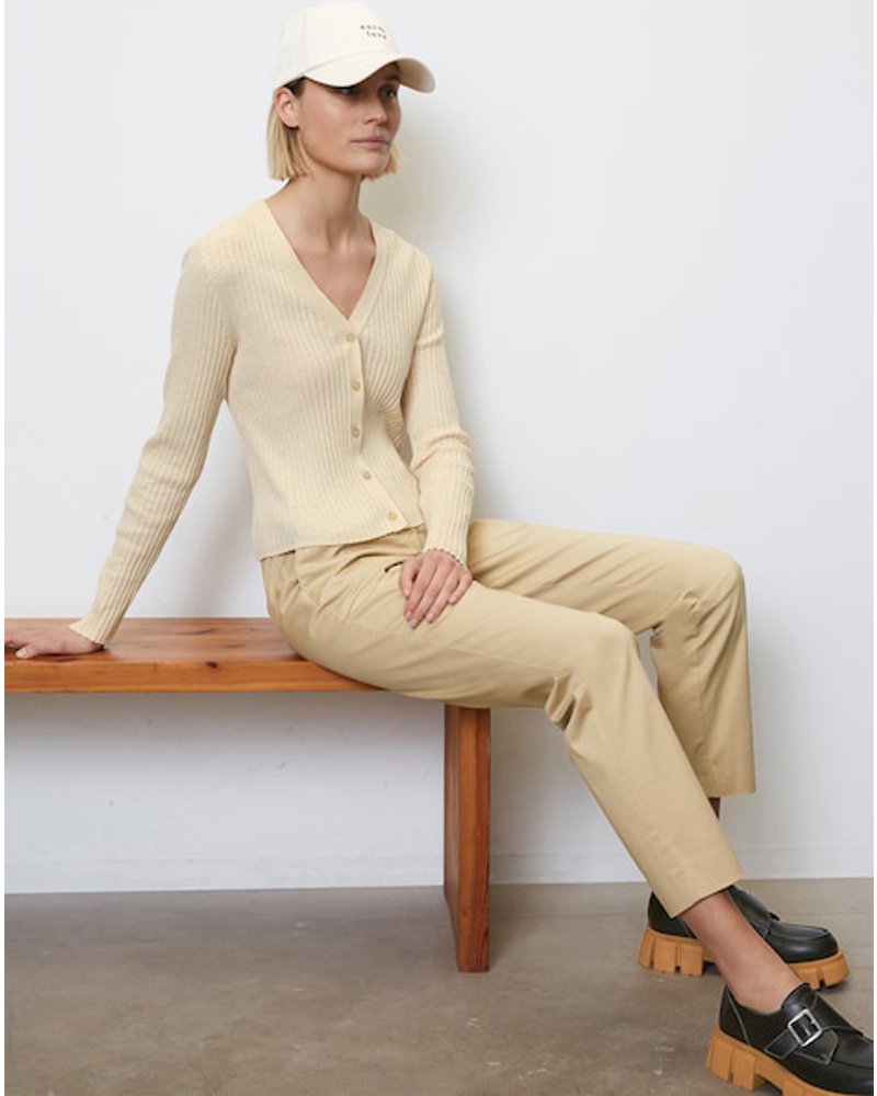 Marc O'Polo Damen Schmaler V-Neck-Rippenstrick-Cardigan