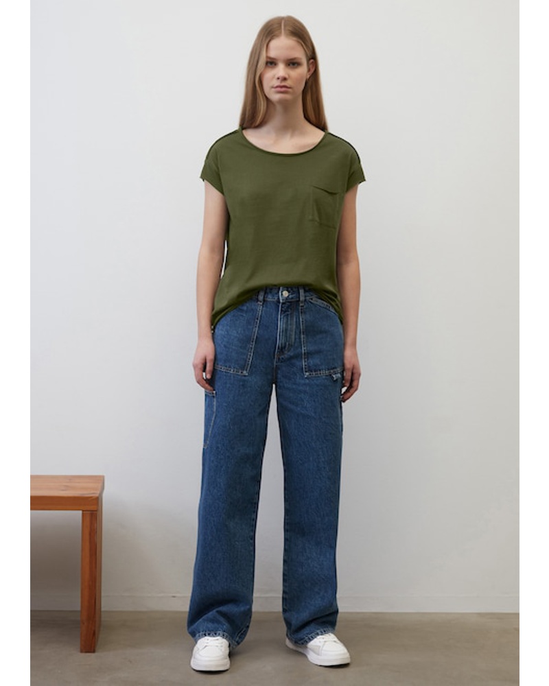 Marc O'Polo Damen Kurzarm-T-Shirt mit Brusttasche relaxed