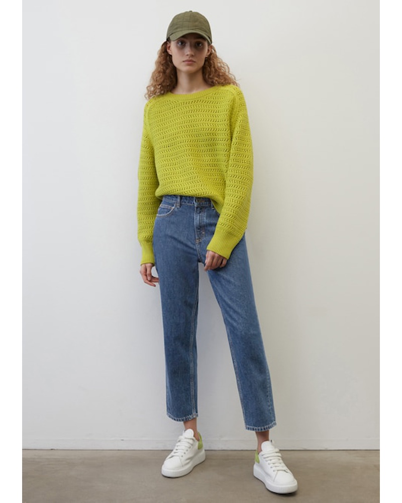 Marc O'Polo Damen Rundhals-Pullover mit Lochmuster cropped