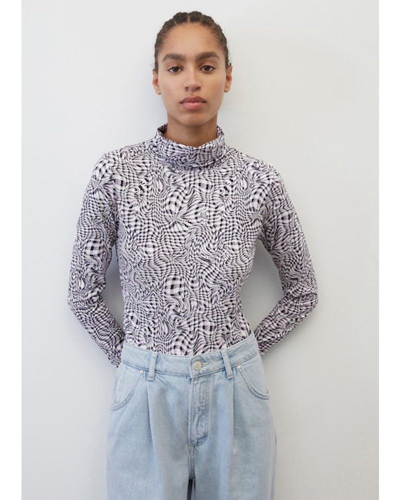 Marc O'Polo Damen Leichtes Rollkragen-Longsleeve mit Alloverprint
