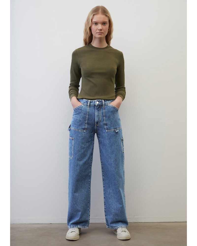 Marc O'Polo Damen Geripptes Rundhals-Longsleeve
