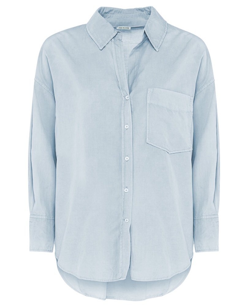 True Religion Damen Baumwoll-Mix-Bluse mit Brusttasche
