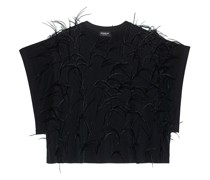 Kurzarm-Bluse mit Feder-Details