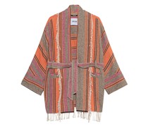Baumwoll-Seiden-Mix-Jacke mit Fransen und Bindegürtel