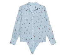 Bestickte Leinen-Wickel-Bluse