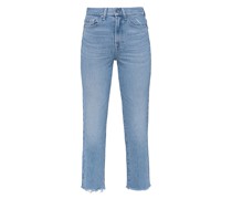 Washed-Out Straight-Leg Jeans mit offenem Saum