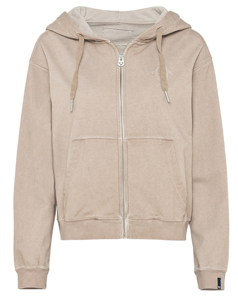 True Religion Damen Zipper-Hoodie im Washed-Out-Look