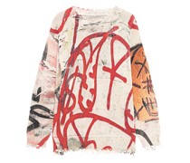 Gemusterter Oversize-Pullover im Destroyed-Look