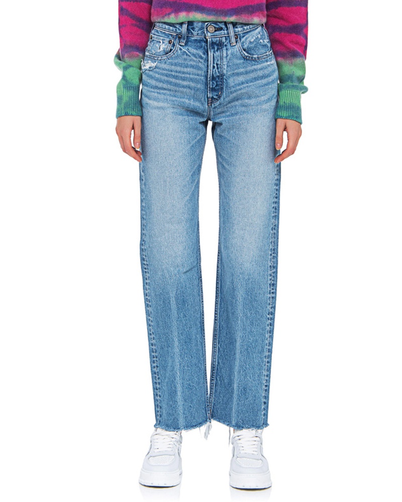 MOUSSY Damen Wide-Leg Jeans mit offenem Saum