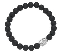 Armband schwarze Achatkugeln matt mit Buddha-Kopf, Silber 925 Armbänder & Armreife Schwarz