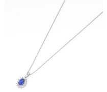 Kette farbiger Stein und Zirkonia Steine, Silber 925 Ketten Blau