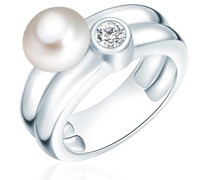 Perlen-Ring Sterling Silber Zirkonia Süßwasser-Zuchtperle in Ringe