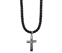 Halskette Männerkette Kreuz Oxidiert Leder 925 Silberschmuck