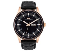 Armband-Uhr Couragian roségold Echtleder schwarzuhren