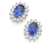 Ohrstecker elegant, farbige Steine und weiße Zirkonia, Silber 925 Ohrringe Blau