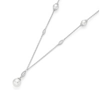 Collier Y-Form mit Muschelkernperlen und Zirkonia, Silber 925 Ketten Weiss