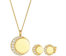 Schmuckset Mond Plättchen Coin Astro Zirkonia 925 Silber Schmuck-Set