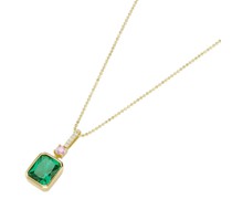 Kette mit Zirkonia weiß + rosé und grünem Kristallstein, Silber 925 Ketten Grün