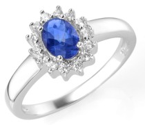 Ring zauberhaft, farbiger Stein und weiße Zirkonia, Silber 925 Ringe Blau