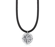 Halskette Lederkette Kompass Anhänger 925er Silberschmuck