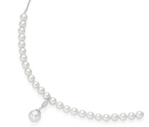 Collier mit Muschelkernperlen, Perl-Behang Zirkonia, Silber 925 Ketten Weiss