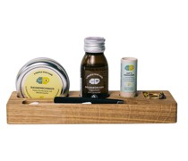 Kosmetikbar mit Naturkosmetik aus Holz inklusive Bienenwachs-Pflege - Handcreme, Lippenpflege und Gesichtsöl Geschenksets