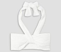 Glenda Cropped Neckholder-Oberteil aus Gaze aus einer Leinenmischung