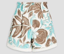 Shorts aus Baumwollfrottee mit Falten und floralem Print