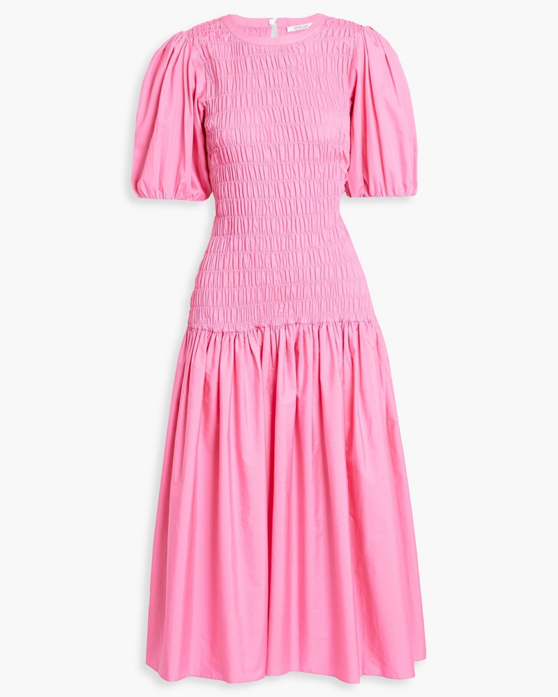 Derek Lam Damen Midikleid aus Baumwollpopeline mit Raffung