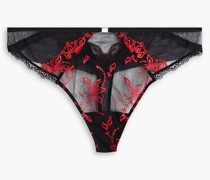 Tief sitzender String aus Stretch-Tüll mit Stickereien 4
