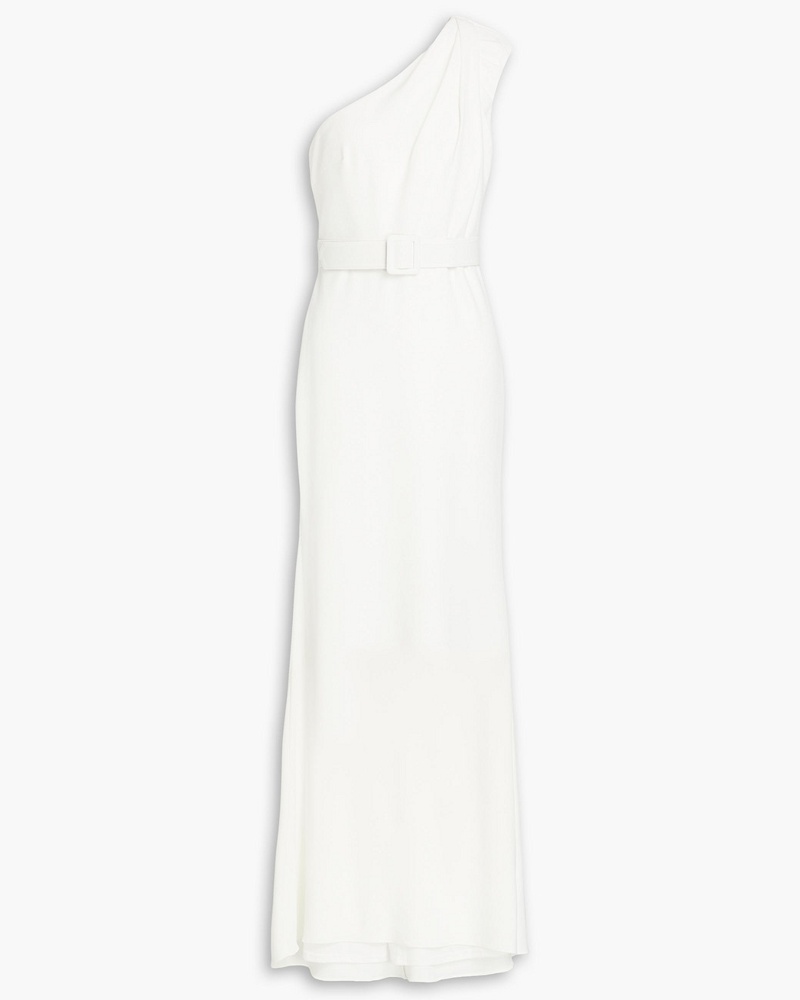 Badgley Mischka Damen Robe aus Crêpe mit Gürtel und asymmetrischer Schulterpartie