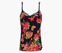 Fleurs de Nuit Top aus Crêpe mit floralem Print und Spitzeneinsätzen