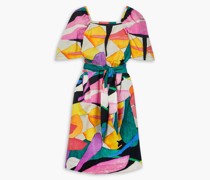 Sara Midikleid aus Baumwollpopeline mit Print und Gürtel XXL