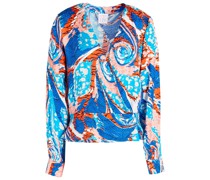 Wickelbluse aus Seidenjacquard mit Print