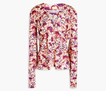 Gerafftes Hemd aus Satin mit floralem Print