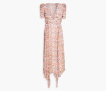 Akira Midikleid aus Krepon mit floralem Print und Verzierung