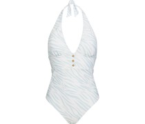Neckholder-Badeanzug aus Stretch-Piqué mit Zebraprint